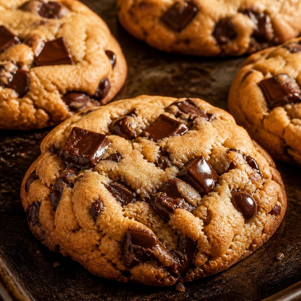 Choc chip cookies stacked warm